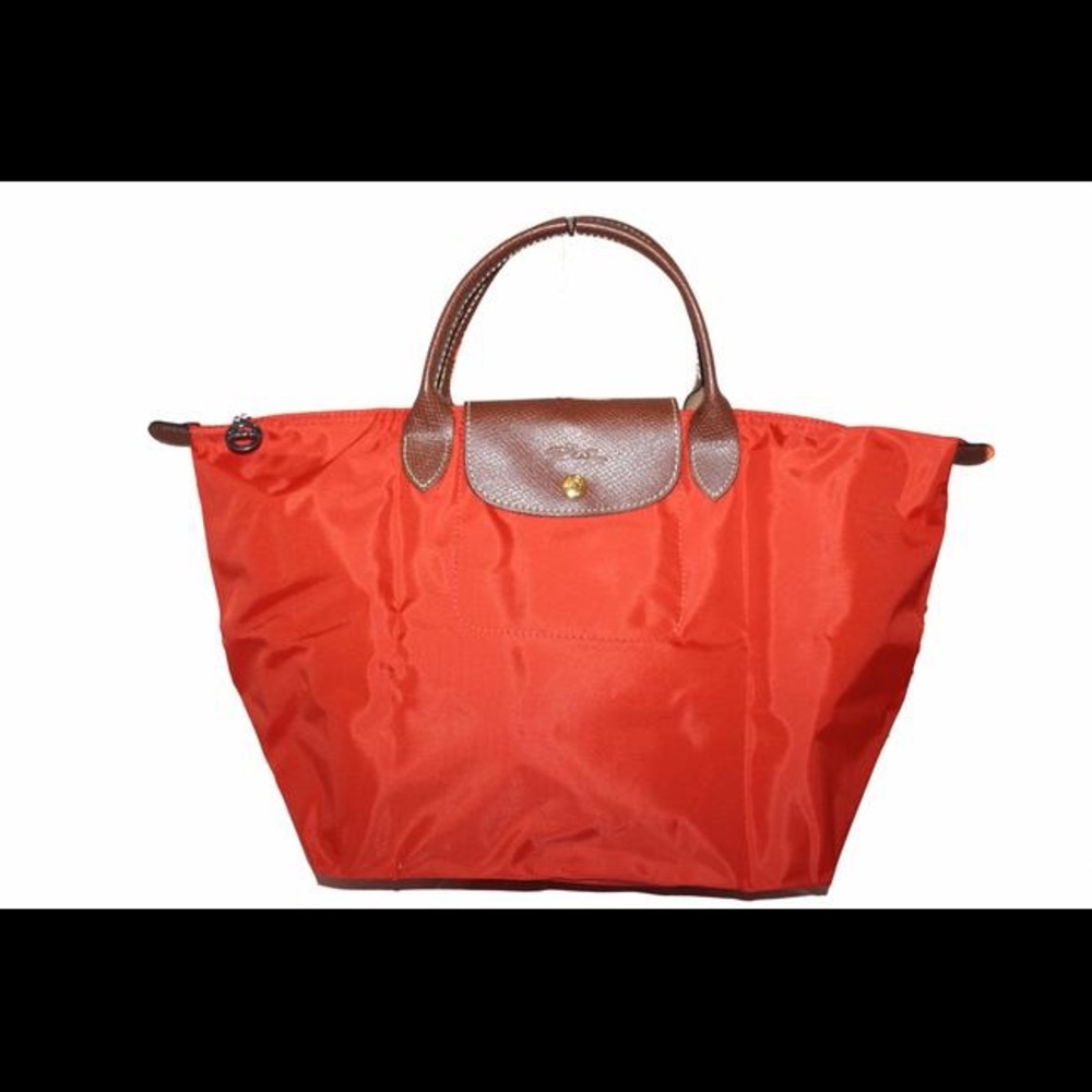 Medium Le Pliage Top Handle Orange Nylon Tote